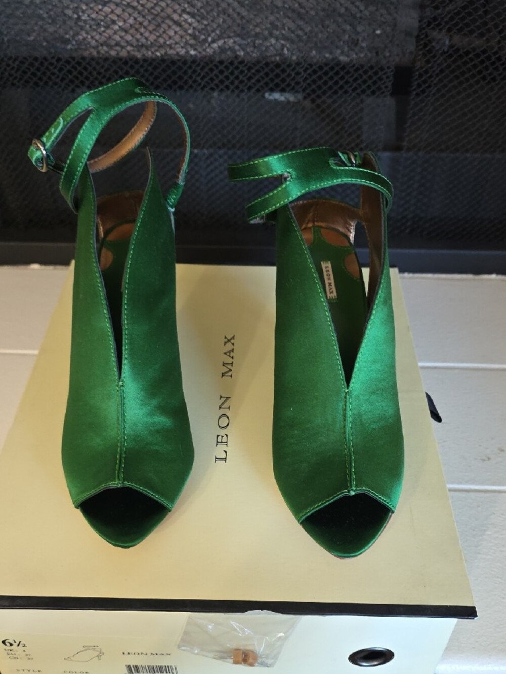 Leon Max Deep Emerald Open-Toe Ankle Strap Heels - Picture 5 of 11